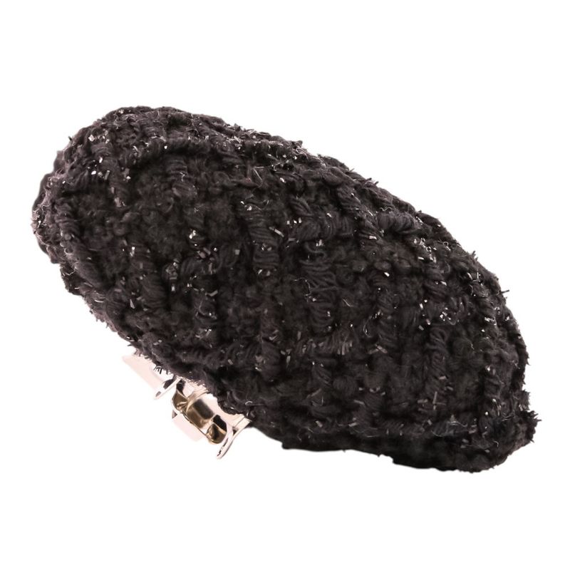 Chanel CC Logo Ribbon Tweed Barrette Black