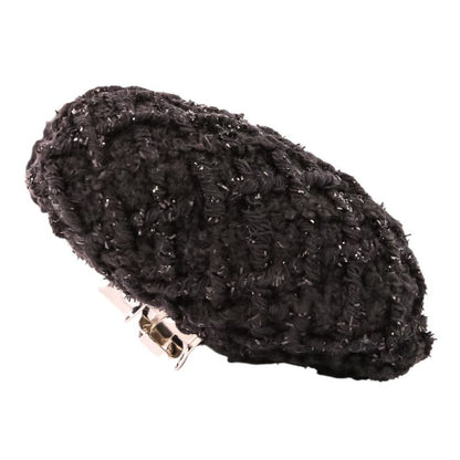 Chanel CC Logo Ribbon Tweed Barrette Black