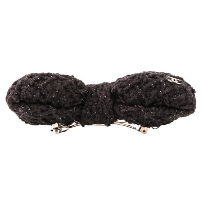 Chanel CC Logo Ribbon Tweed Barrette Black