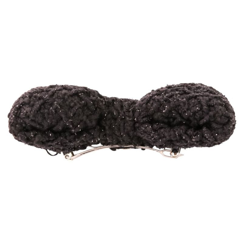 Chanel CC Logo Ribbon Tweed Barrette Black