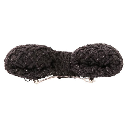 Chanel CC Logo Ribbon Tweed Barrette Black