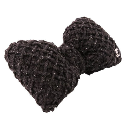 Chanel CC Logo Ribbon Tweed Barrette Black