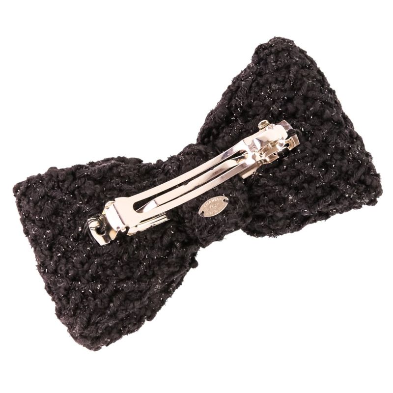 Chanel CC Logo Ribbon Tweed Barrette Black