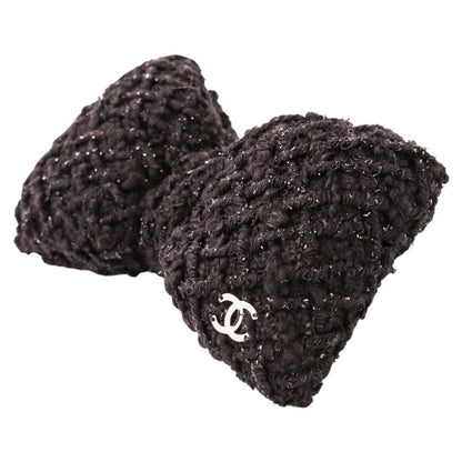 Chanel CC Logo Ribbon Tweed Barrette Black
