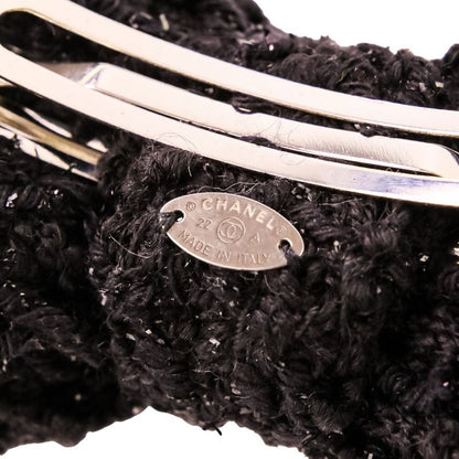 Chanel CC Logo Ribbon Tweed Barrette Black