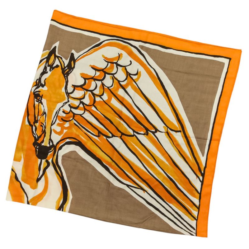 Hermes Libre Comme Pegase Carre Geant 140 Shawl Orange Brown