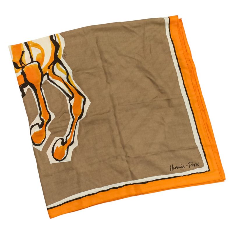 Hermes Libre Comme Pegase Carre Geant 140 Shawl Orange Brown