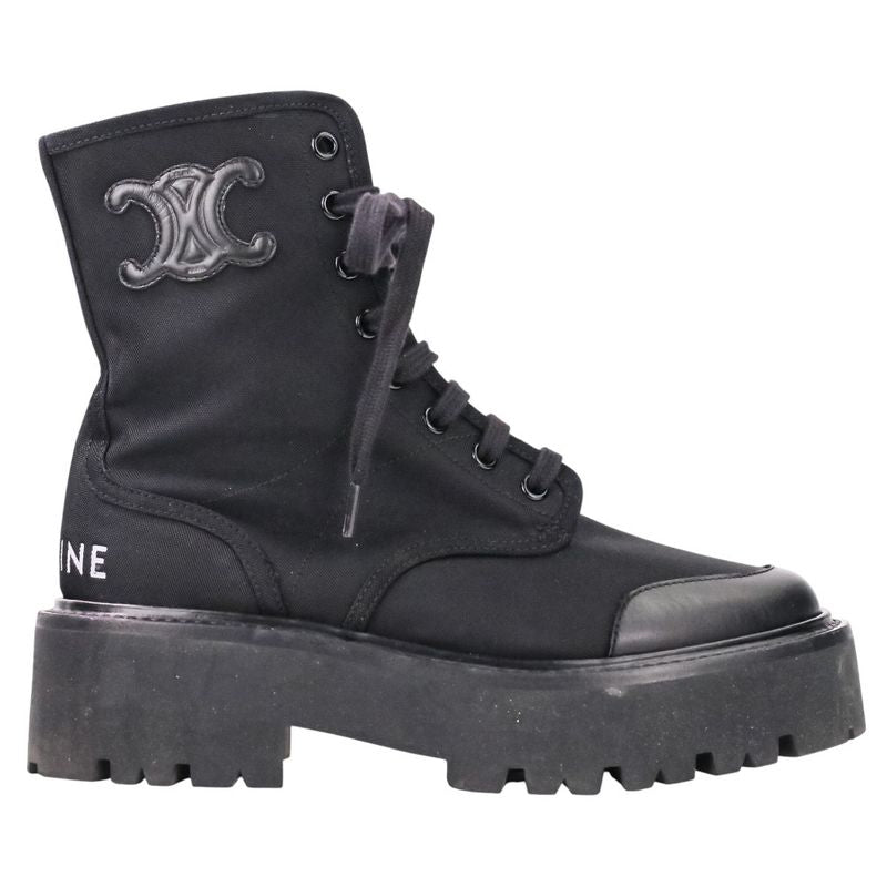 Celine Lace Up Balkis Boots Nylon Canvas 36