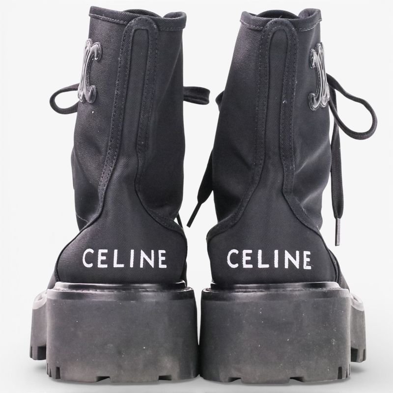 Celine Lace Up Balkis Boots Nylon Canvas 36