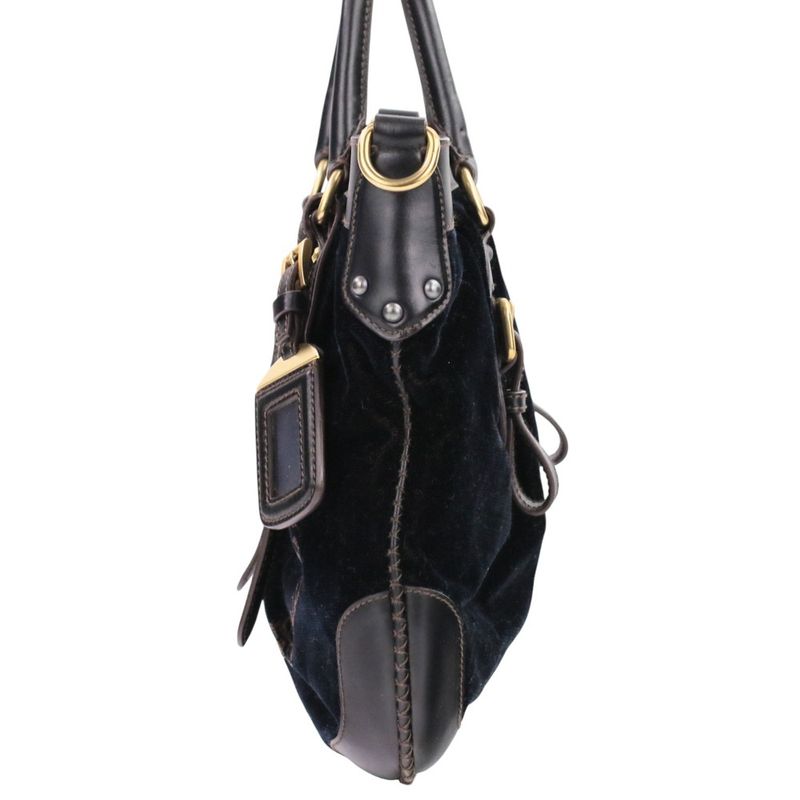 Prada Velvet Leather Combination 2-Way Shoulder Bag Dark Brown
