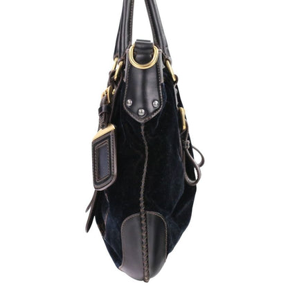 Prada Velvet Leather Combination 2-Way Shoulder Bag Dark Brown