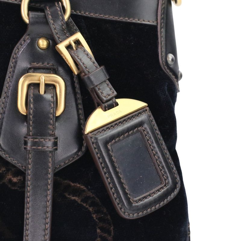 Prada Velvet Leather Combination 2-Way Shoulder Bag Dark Brown