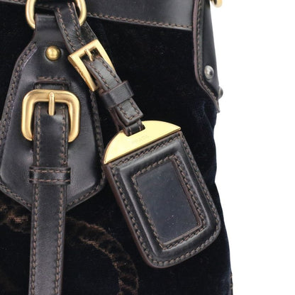 Prada Velvet Leather Combination 2-Way Shoulder Bag Dark Brown