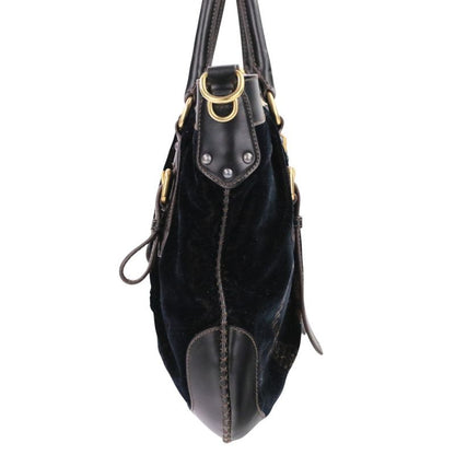 Prada Velvet Leather Combination 2-Way Shoulder Bag Dark Brown