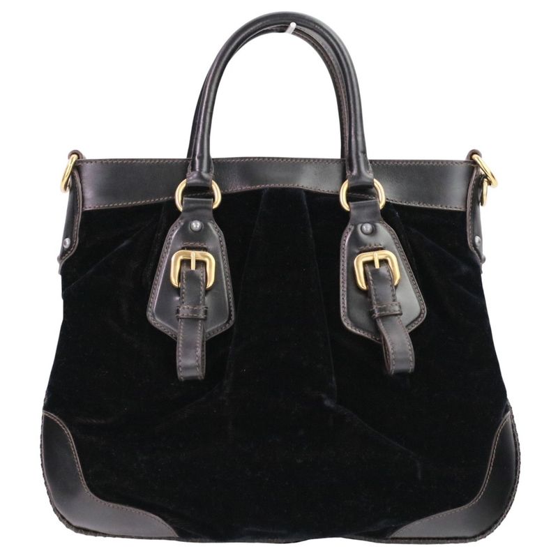 Prada Velvet Leather Combination 2-Way Shoulder Bag Dark Brown