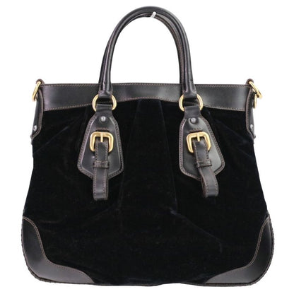 Prada Velvet Leather Combination 2-Way Shoulder Bag Dark Brown