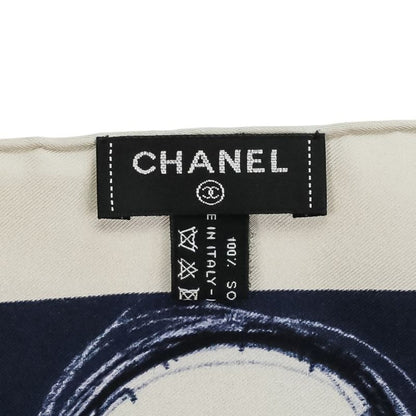 Chanel 17K CC Logo Planet Silk Scarf Ivory Navy Ivory