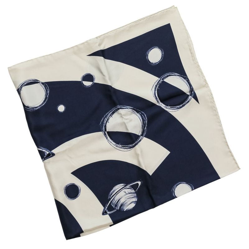 Chanel 17K CC Logo Planet Silk Scarf Ivory Navy Ivory