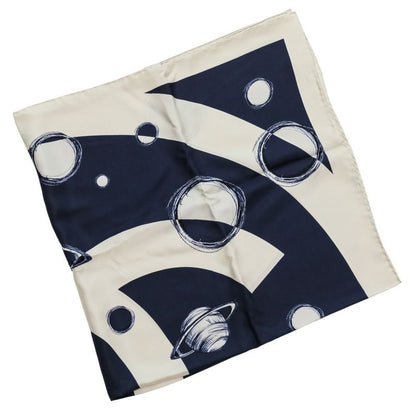 Chanel 17K CC Logo Planet Silk Scarf Ivory Navy Ivory