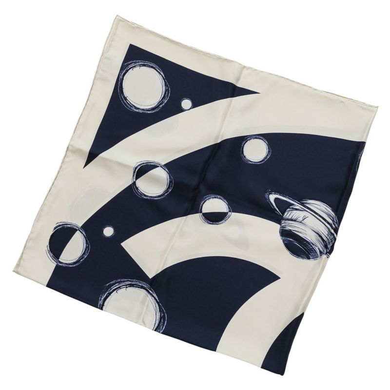 Chanel 17K CC Logo Planet Silk Scarf Ivory Navy Ivory