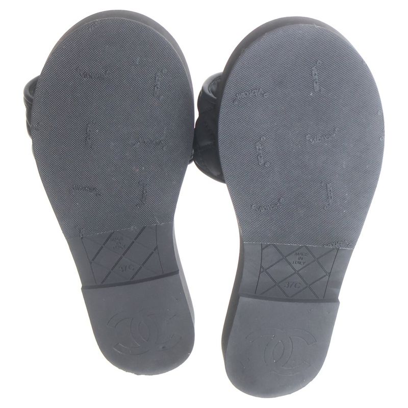 Chanel Metiers D'art Collection Lambskin CC Logo Flat Sandals Black