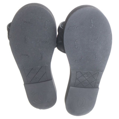 Chanel Metiers D'art Collection Lambskin CC Logo Flat Sandals Black