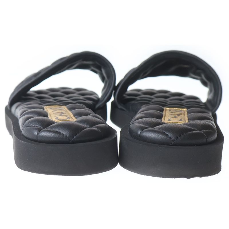 Chanel Metiers D'art Collection Lambskin CC Logo Flat Sandals Black