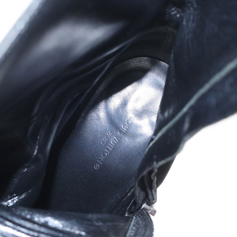 Louis Vuitton Monogram Metal Heel Side Zip Suede Leather Ankle Boots Black