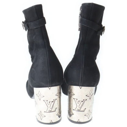 Louis Vuitton Monogram Metal Heel Side Zip Suede Leather Ankle Boots Black