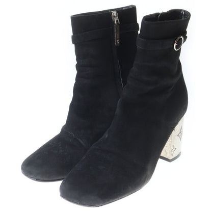 Louis Vuitton Monogram Metal Heel Side Zip Suede Leather Ankle Boots Black