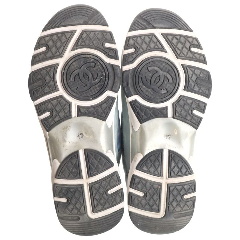 Chanel CC Logo Suede Leather Low Cut Sneakers Gray Blue Grey-blue