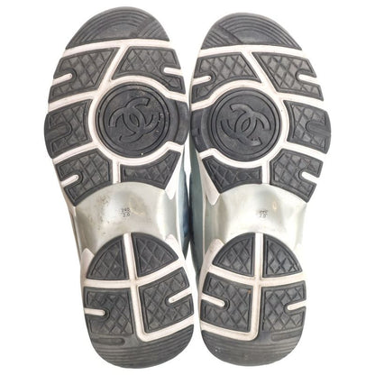 Chanel CC Logo Suede Leather Low Cut Sneakers Gray Blue Grey-blue