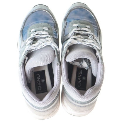 Chanel CC Logo Suede Leather Low Cut Sneakers Gray Blue Grey-blue