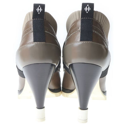 Hermes Calf Leather Stretch Knit Short Boots Brown