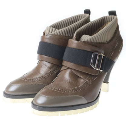 Hermes Calf Leather Stretch Knit Short Boots Brown