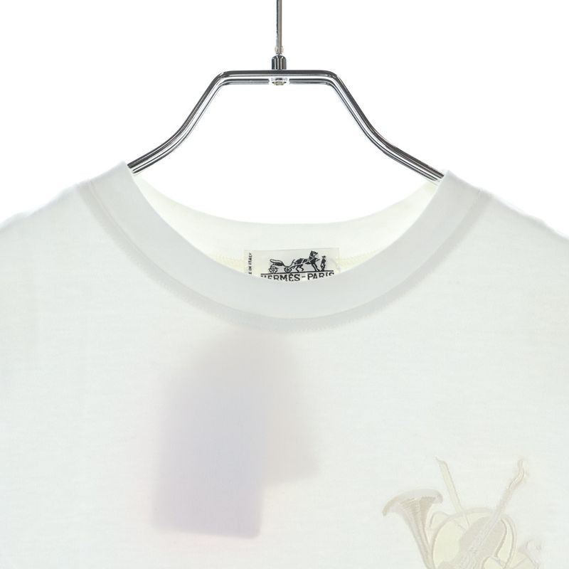 Hermes Logo Embroidery Crew Neck Short Sleeve T-Shirt White