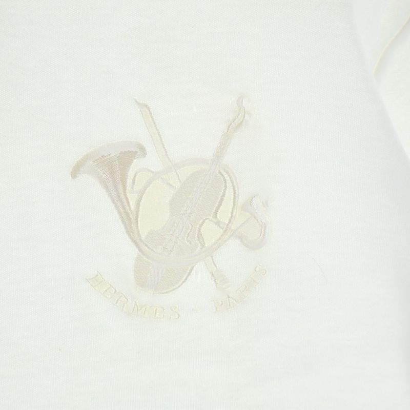 Hermes Logo Embroidery Crew Neck Short Sleeve T-Shirt White