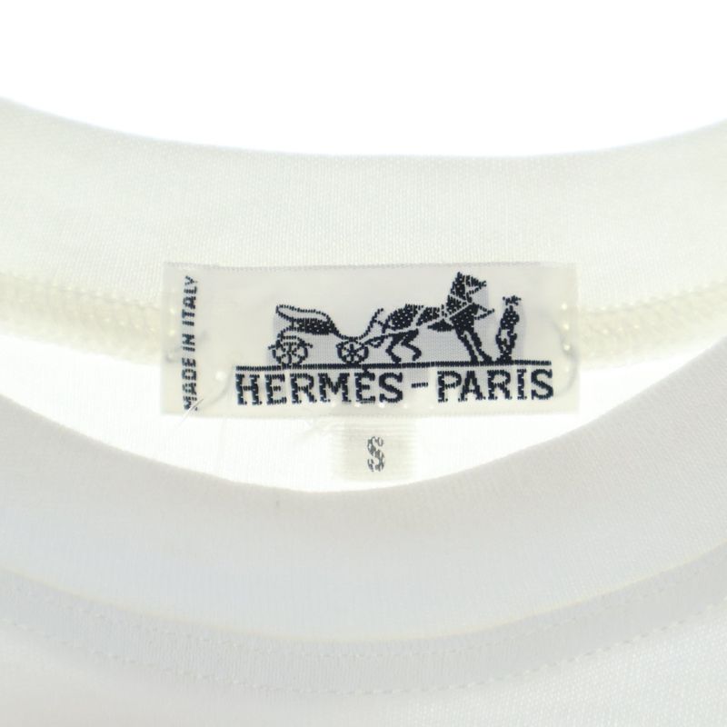 Hermes Logo Embroidery Crew Neck Short Sleeve T-Shirt White