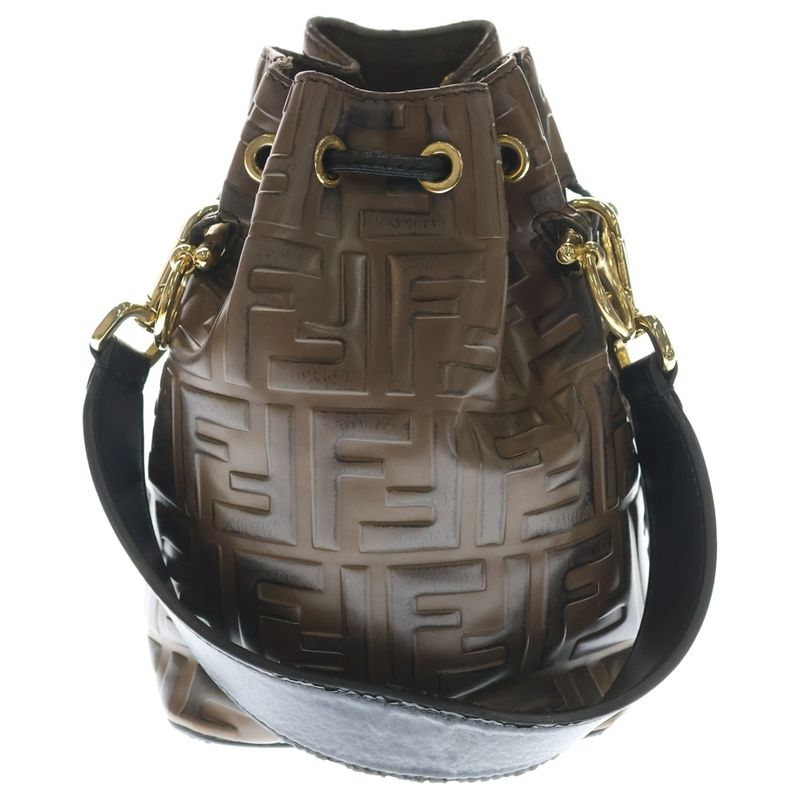 Fendi Mon Tresor Mini Zucca Calf Leather Drawstring Shoulder Bag