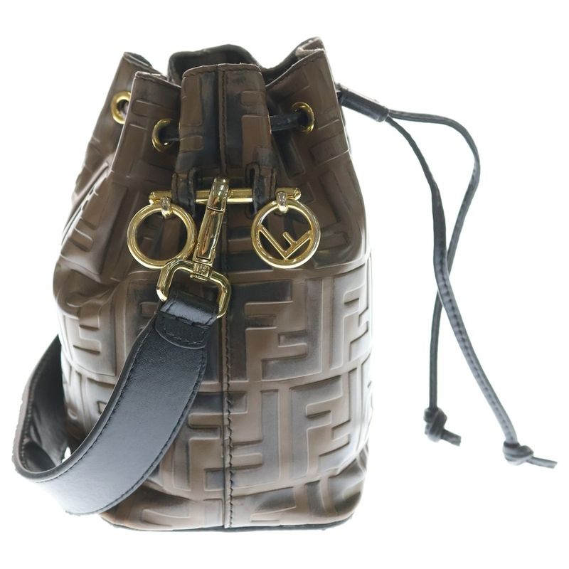 Fendi Mon Tresor Mini Zucca Calf Leather Drawstring Shoulder Bag