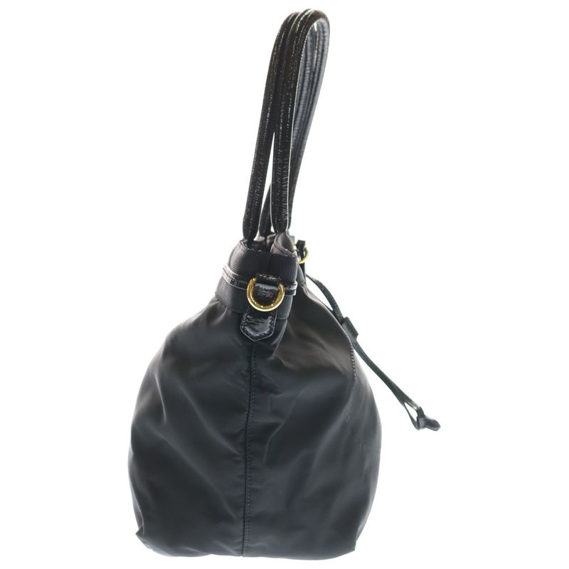 Prada Logo Jacquard Tote Mini Bag Black Leather Nylon Gold