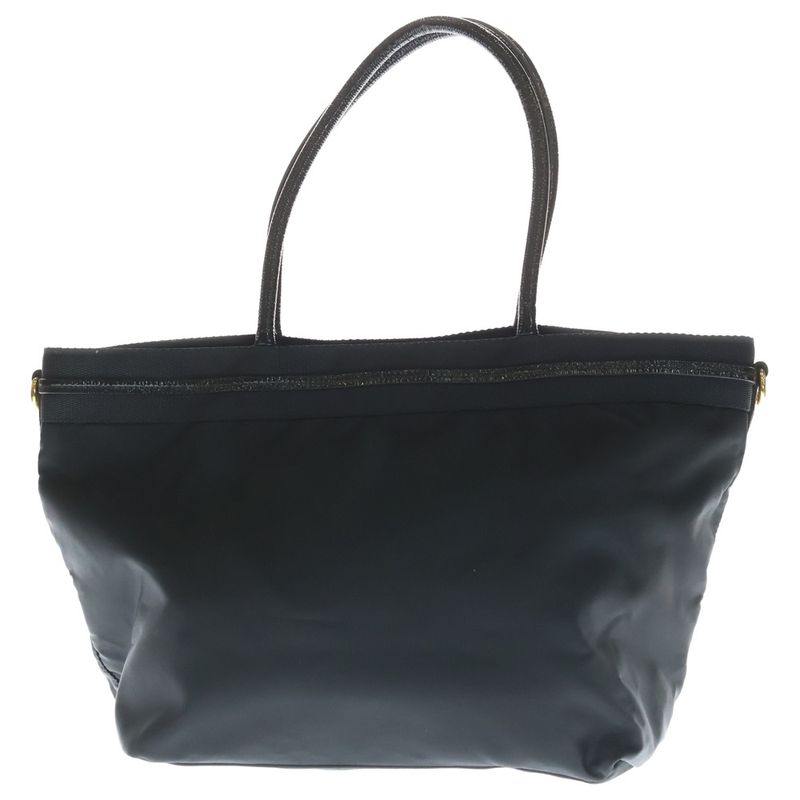 Prada Logo Jacquard Tote Mini Bag Black Leather Nylon Gold
