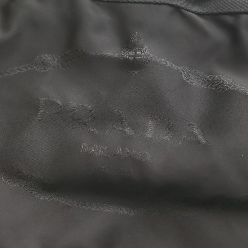 Prada Logo Jacquard Tote Mini Bag Black Leather Nylon Gold