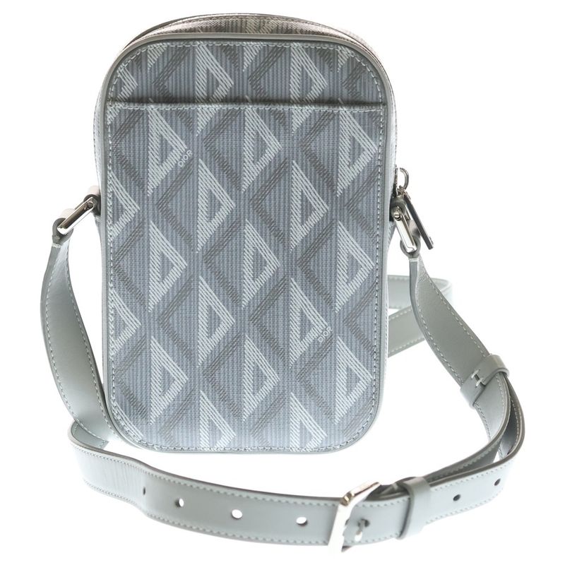 Dior CD Diamond Shoulder Bag Vertical Pouch Phone Gray Leather