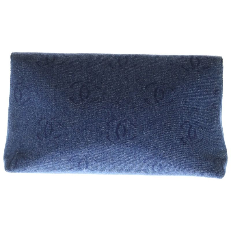 Chanel CC Logo Clutch Case Pouch Denim Indigo Blue