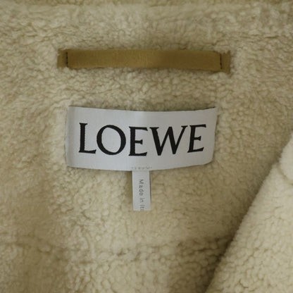 Loewe Suede Leather Hooded Mouton Zip Up Jacket Beige