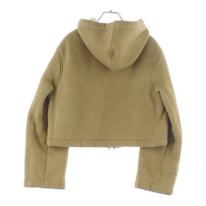 Loewe Suede Leather Hooded Mouton Zip Up Jacket Beige