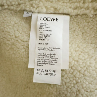 Loewe Suede Leather Hooded Mouton Zip Up Jacket Beige