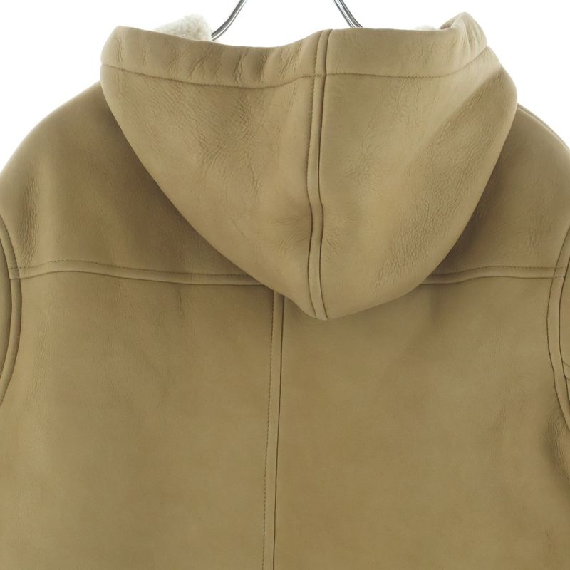 Loewe Suede Leather Hooded Mouton Zip Up Jacket Beige