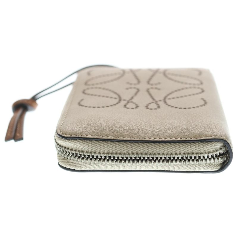 Loewe Anagram Leather Compact Zip Wallet Beige